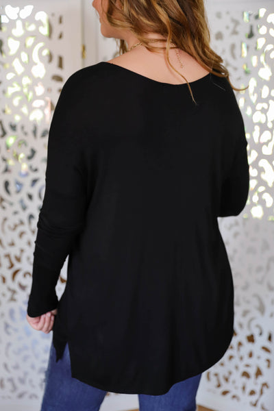 Women's Basic Long Sleeve- Women's Soft Black Top- Women's Layering Tops