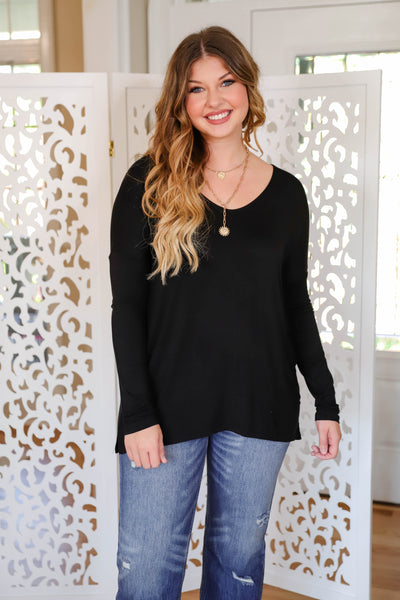Women's Basic Long Sleeve- Women's Soft Black Top- Women's Layering Tops