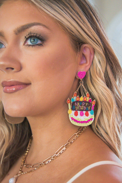 Happy Birthday Beaded Earrings