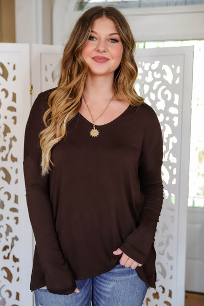 Women's Basic Long Sleeve- Women's Soft Black Top- Women's Layering Tops