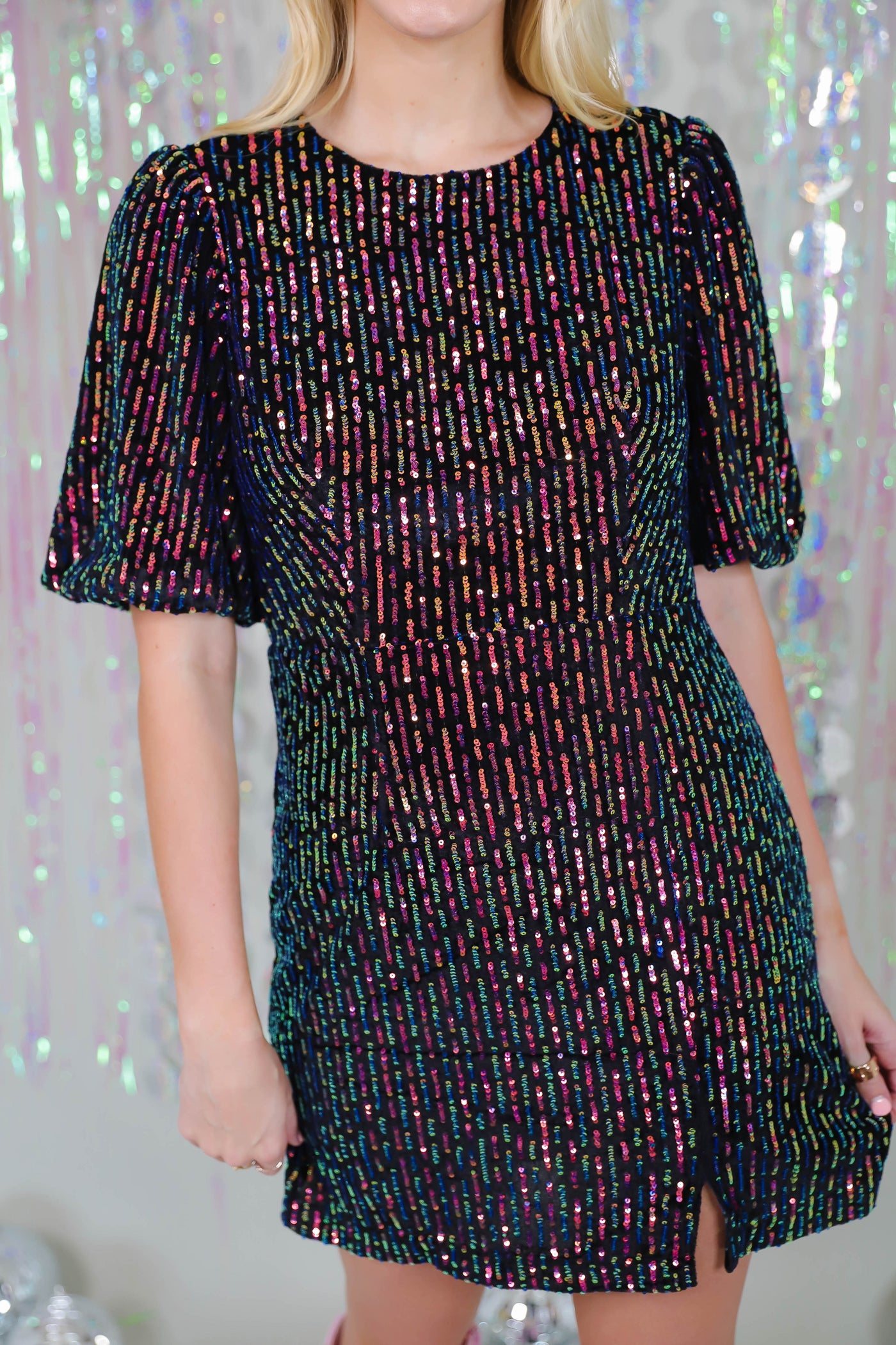 Sequin Party Dress- Open Back Sequin Dress- Multi Colored Sequin Dress- Entro Clothing Sequin Dress