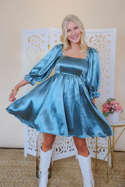 Blue Metallic Dress- Blue Shimmer Dress- Women's Party Dress- Blue Entro Dress