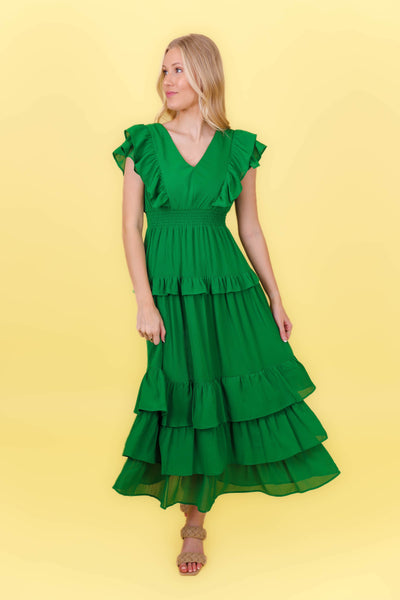 Gorgeous Kelly Green Maxi Dress- Ruffle Green Dress- Women's Green Maxi
