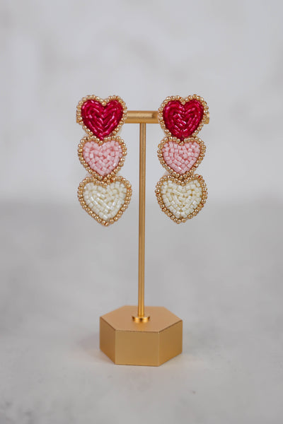 Women's Beaded Heart Earrings- Pretty Heart Statement Earrings