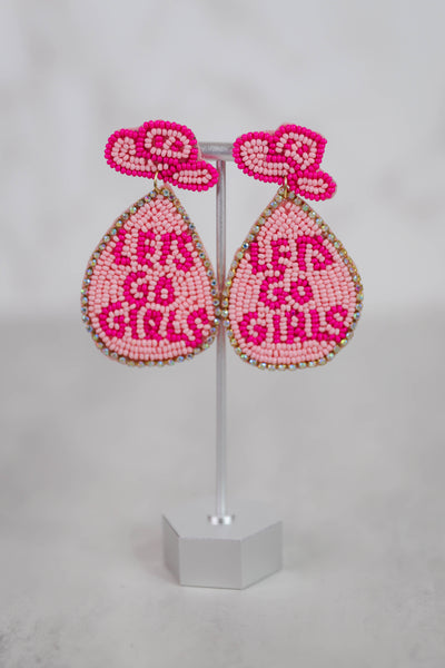 Let's Go Girls Beaded Earrings- Fun Nashville Earrings- Pink Statement Earrings
