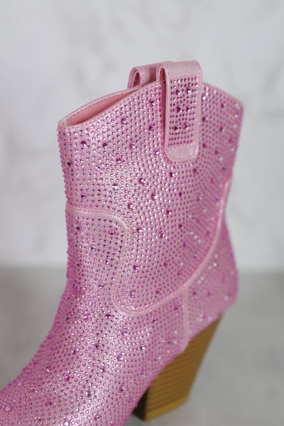 Rhinestone Western Booties- Pink Rhinestone Boots- Women's Pink Rhinestone Western Boot