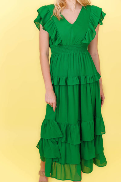 Gorgeous Kelly Green Maxi Dress- Ruffle Green Dress- Women's Green Maxi