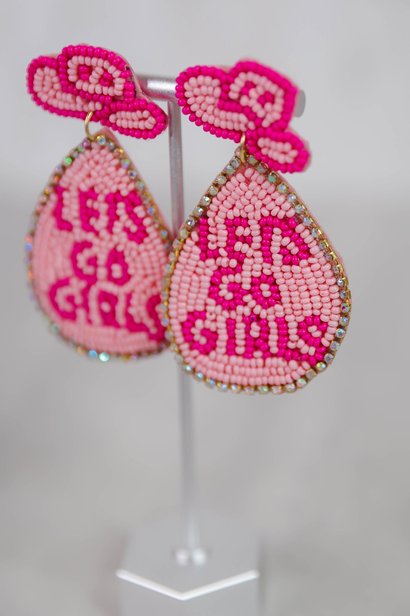 Let's Go Girls Beaded Earrings- Fun Nashville Earrings- Pink Statement Earrings