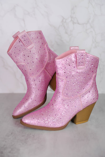 Rhinestone Western Booties- Pink Rhinestone Boots- Women's Pink Rhinestone Western Boot