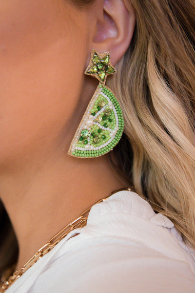 Lime Wedge Beaded Earrings