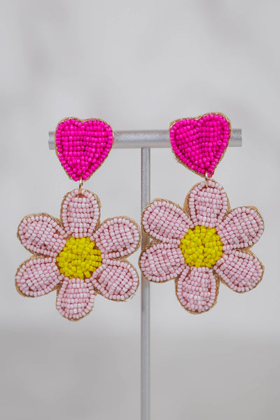 Women's Fun Beaded Earrings- Cute Statement Earrings- Daisy Beaded Earrings