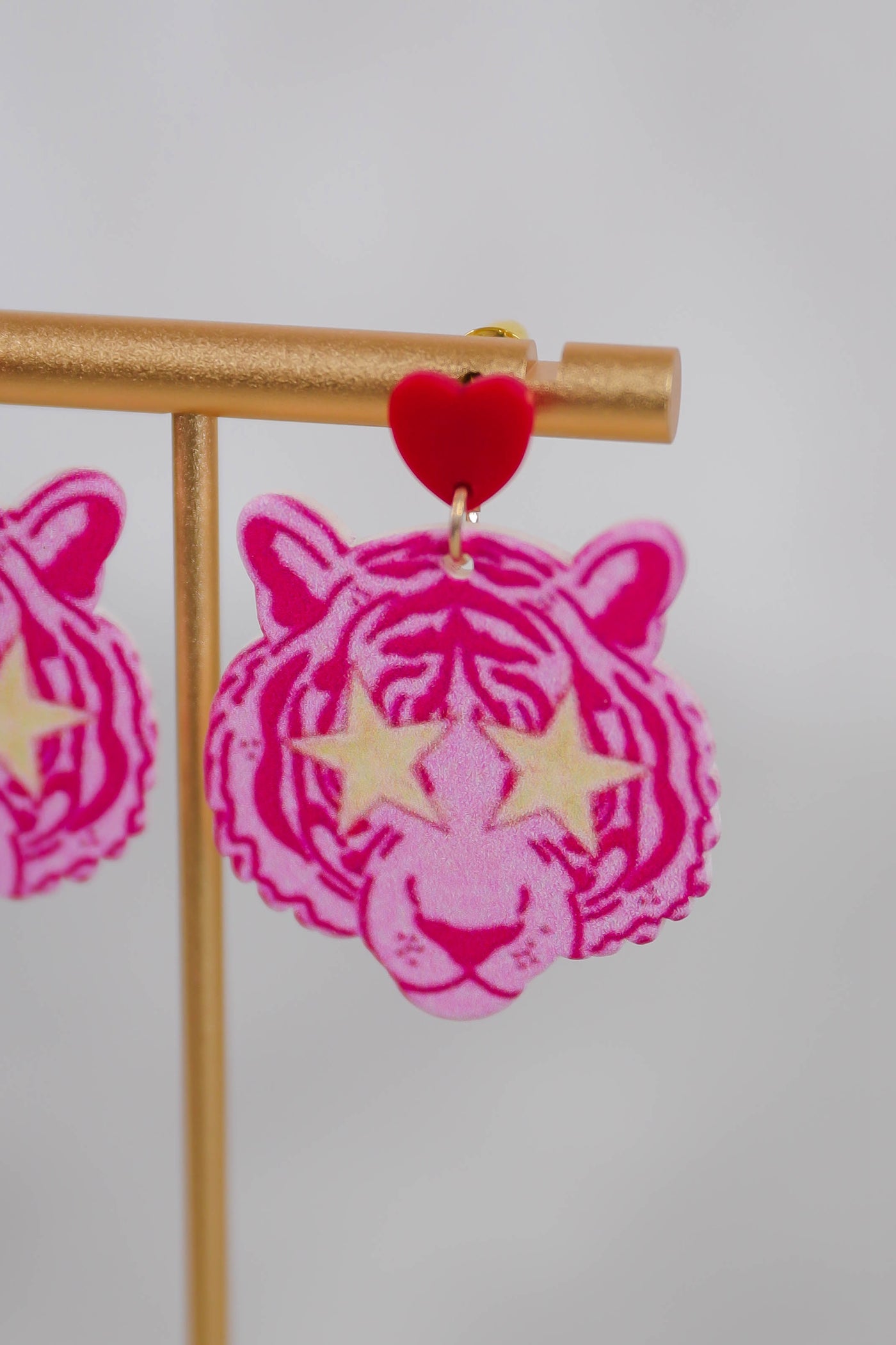 Fun Tiger Earrings- Hot Pink Statement Earrings